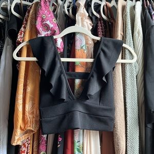 PLT Black Frill Ruffle Crop Top